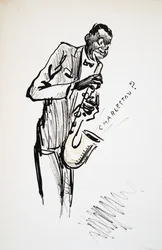 Saxophonist, aus White Bottoms, veröffentlicht 1927 (Farbholzschnitt)
